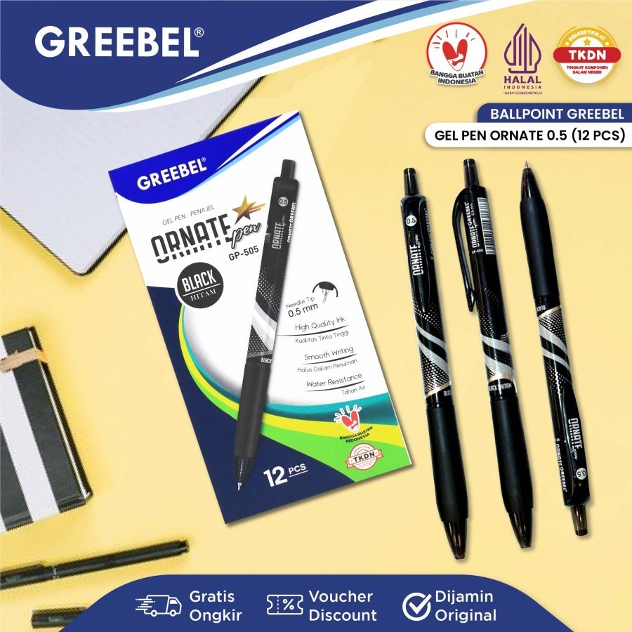 

Ballpoin Pulpen Gel Greebel GP-505 Ornate 0.5mm Pena Ballpen [1 Pak Isi 12 Pcs]