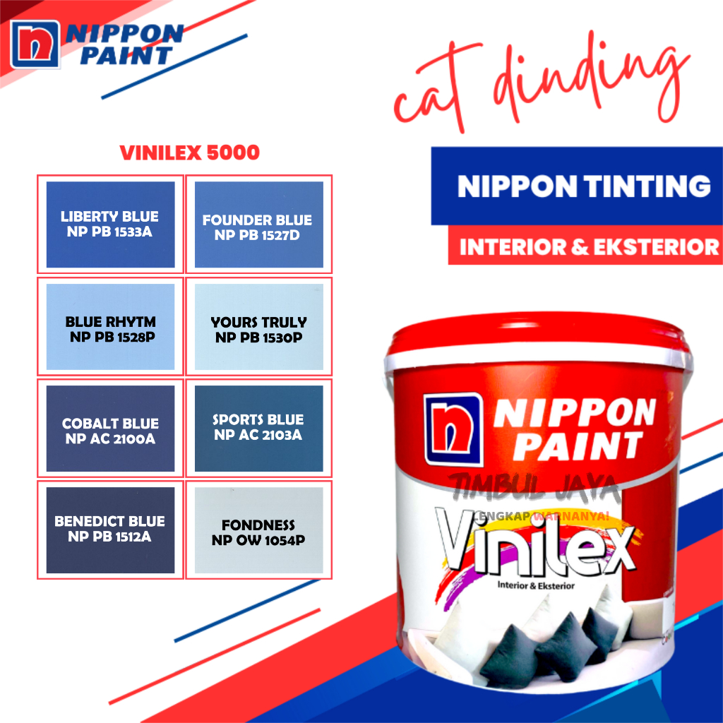 Cat Vinilex 5kg Eksterior dan Interior Warna BIRU Tinting / Cat Tembok Exterior Nippon Paint / Cat V