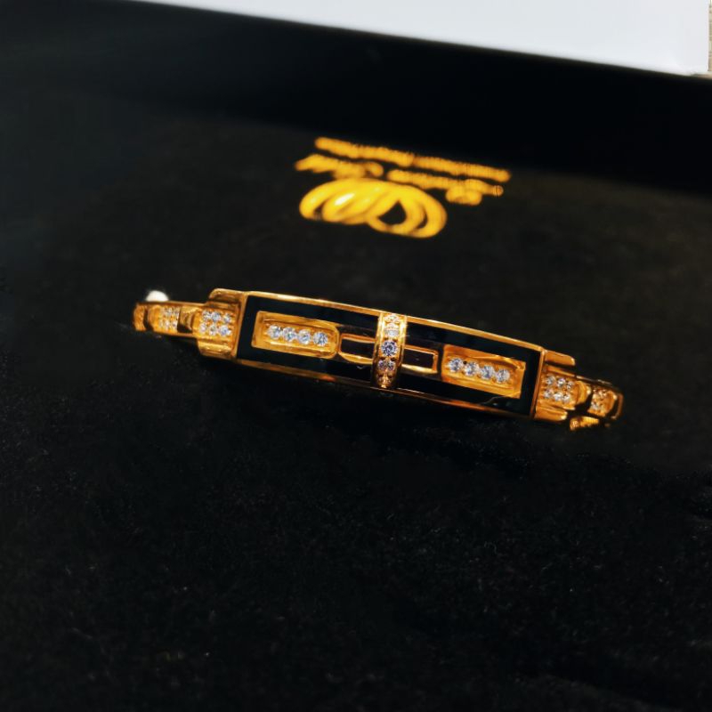 GELANG TANGAN EMAS BANGLE HITAM VARIASI MATA PUTIH