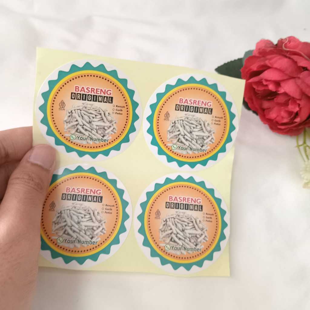 

2-4 Threemind Sticker Makanan Cemilan Basreng Stiker Label Produk Jajanan Bulat Chromo Free Desain