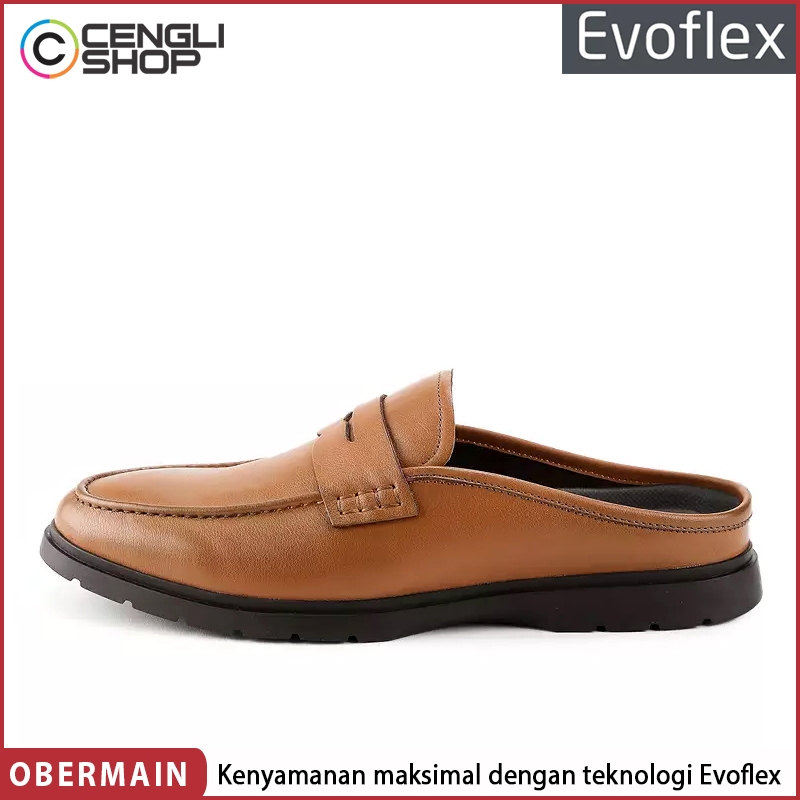 SEPATU SANDAL OBERMAIN PRIA ORIGINAL SENDAL KULIT ASLI ORI SLIP ON SLOP SELOP COKLAT BROWN OM02