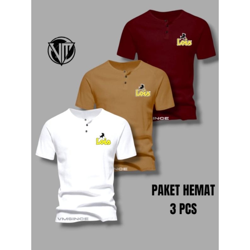 KAOS kancing pendek paket 3 logo loi // KAOS KANCING PANJANG LENGAN // KAOS PANJANG LENGAN PRIA