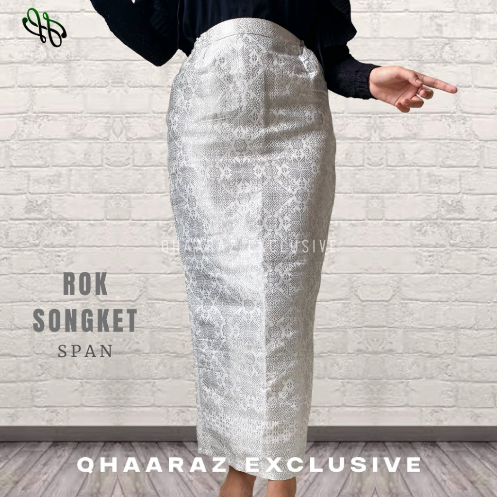 Qhaaraz Rok Songket Span Jadi Siap Pakai Bawahan Tunik Kebaya Baju Kurung Kondangan Pesta Wisuda Mod