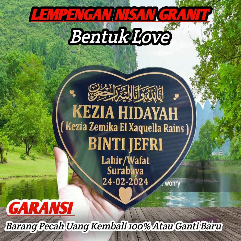 Lempengan Batu Nisan Makam Granit Asli Berkualitas Bentuk Love