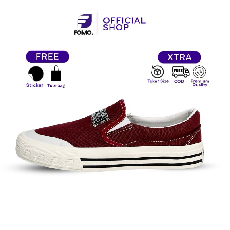 FOMO - Sepatu Slip On Remi Maroon Series 36-44 Sepatu Sneakers Kasual Unisex Pria Wanita