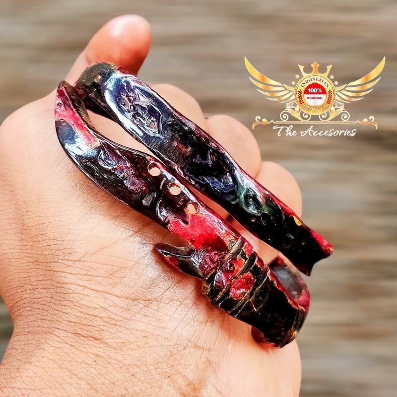 Gelang Akar Bahar Merah Kristal Ukir Kujang Asli Original 100%