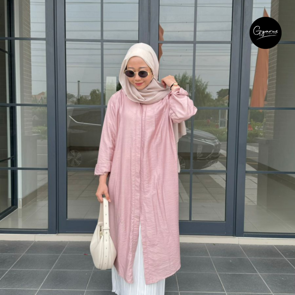 Long Tunik Polos Kemeja Casual Outer Lengan Panjang Wanita by GYARUS