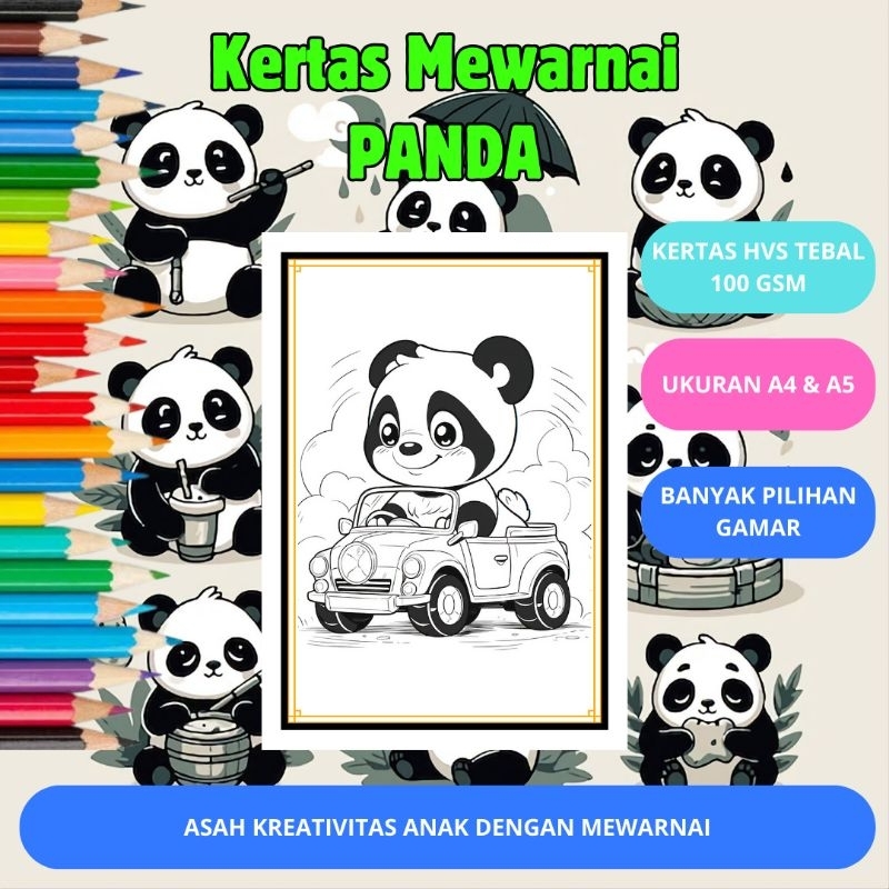 

TEMA PANDA - KERTAS GAMBAR MEWARNAI ANAK - UKURAN A4 & A5 KERTAS TEBAL HVS 100 GSM - MEWARNAI PANDA LUCU