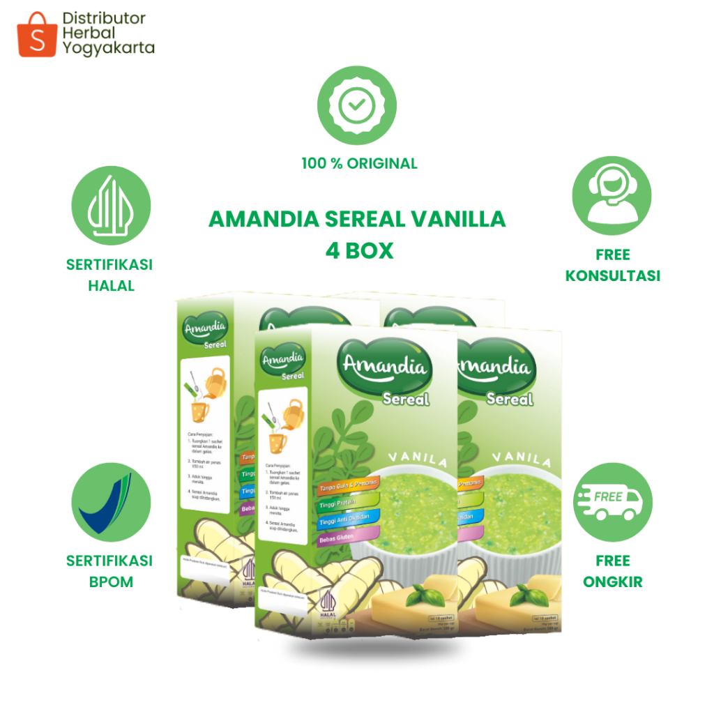 

Sereal Amandia Rasa Vanilla - Atasi Diabetes, Stabilkan Gula Darah, Gerd & Maag - 4 Box