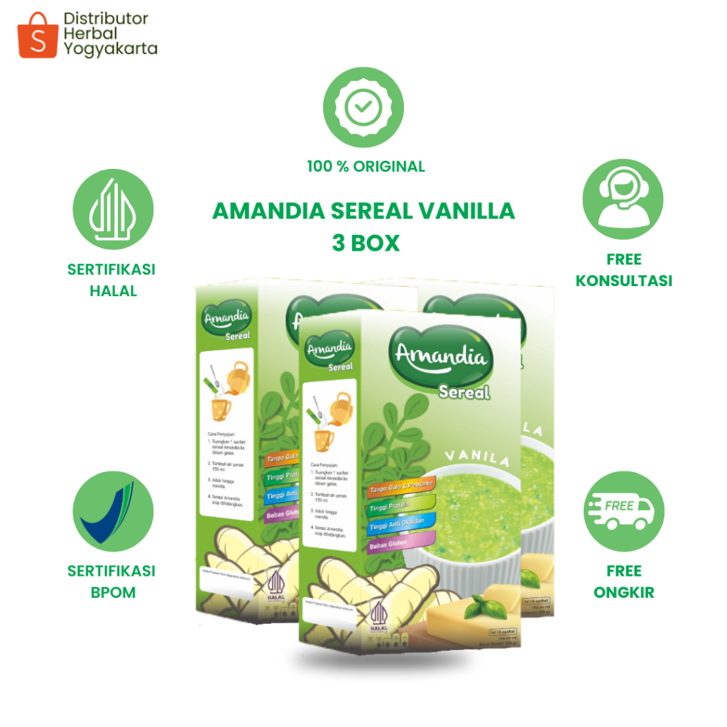

Sereal Amandia Rasa Vanilla - Atasi Diabetes, Stabilkan Gula Darah, Gerd & Maag - 3 Box