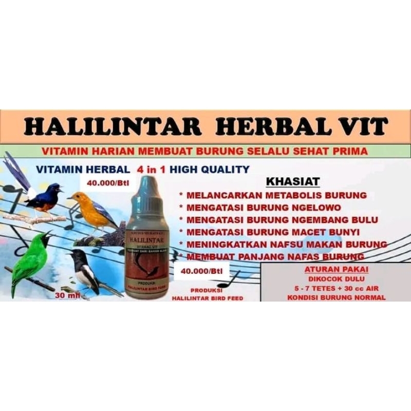 Vitamin Burung HALILINTAR Herbal Vit 30 mili Khusus Murai Batu