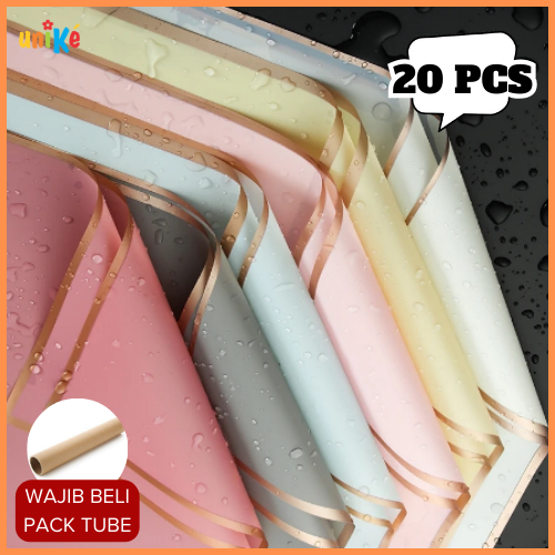 

20 Pcs Kertas Cellophane Buket Bunga Flower Wrapping Paper List Frame Gold Unike Bahan Buket Lengkap