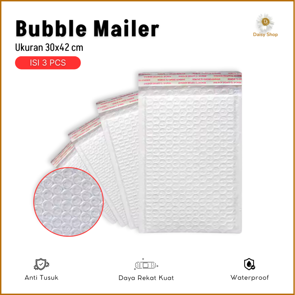 

(DS) Isi 3 Pcs Kantong Plastik Bubble Mailer 30 x 42 cm Putih / Amplop Bubble Wrap Poly Mailer