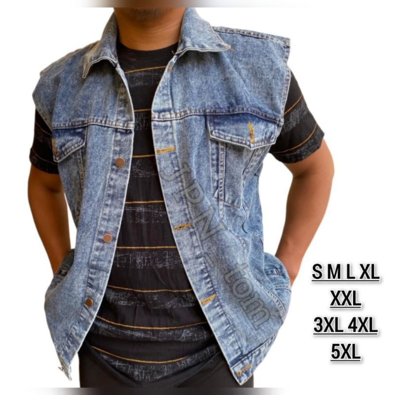 Vest Jeans Pria Rompi Jaket Jeans Jumbo Oversize Rompi Besar Blue Wash S M L XL XXL XXXL XXXXL 5XL