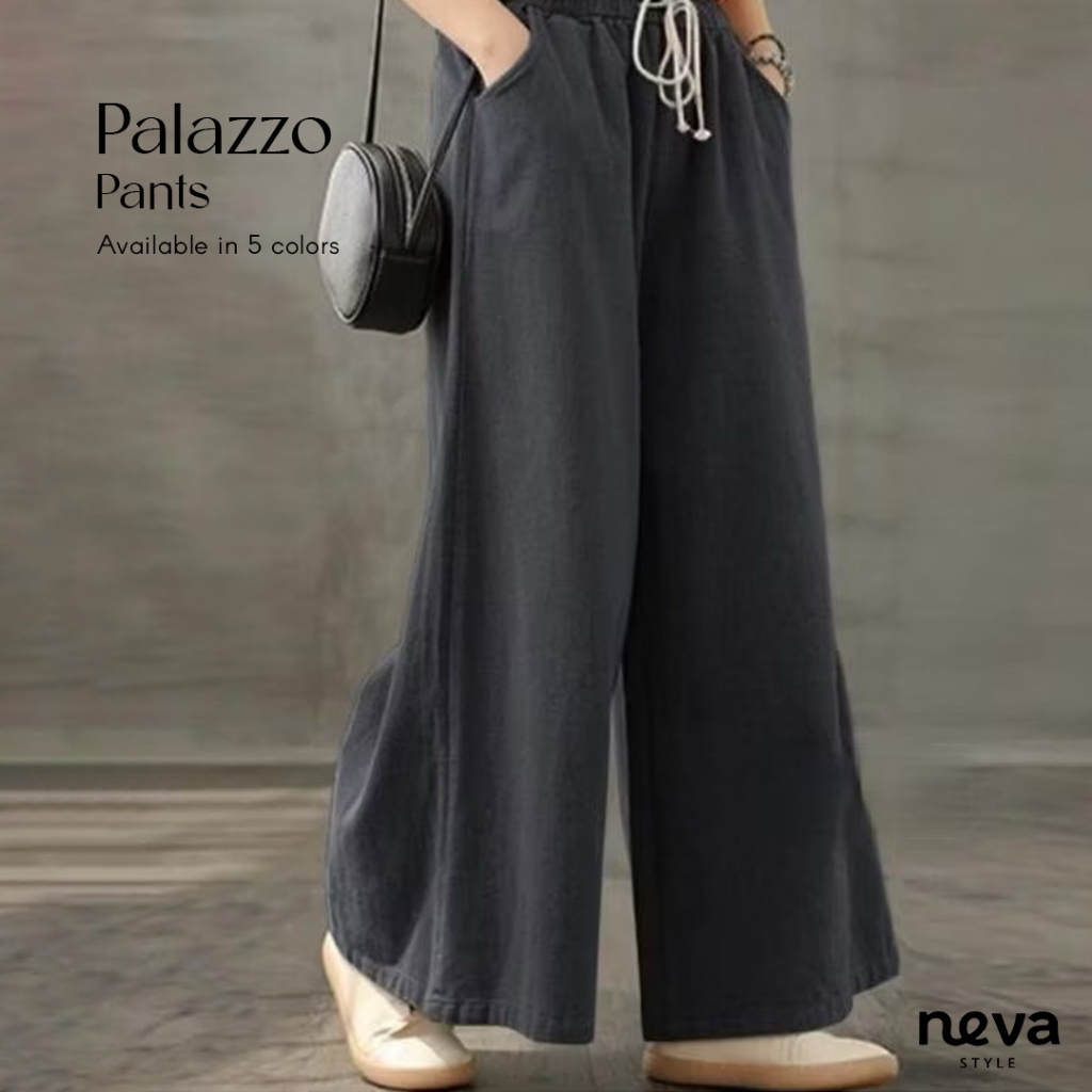 NEVA STYLE - Celana Kulot Wanita Swis Palazzo Pants Katun Twill Stretch Mayung