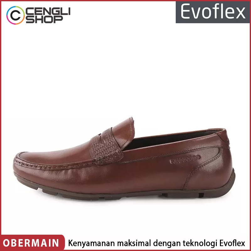 SEPATU OBERMAIN PRIA ORIGINAL CASUAL SLIP ON KULIT ASLI COKLAT OM06