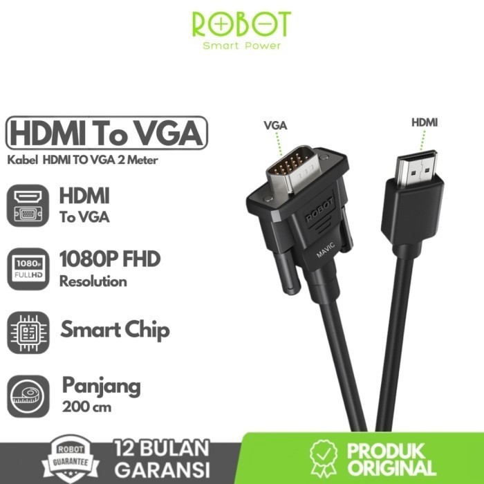 Robot RHVC02 HDMI to VGA Kabel High Resolution FHD 1080P /Kabel HDMI to VGA Full HD 2 Meter