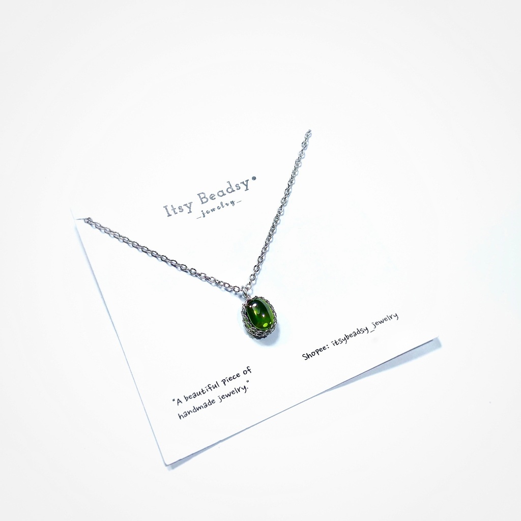 Itsy Beadsy - Viking Knit Necklace - Kalung Liontin Batu Hijau Stainless Steel