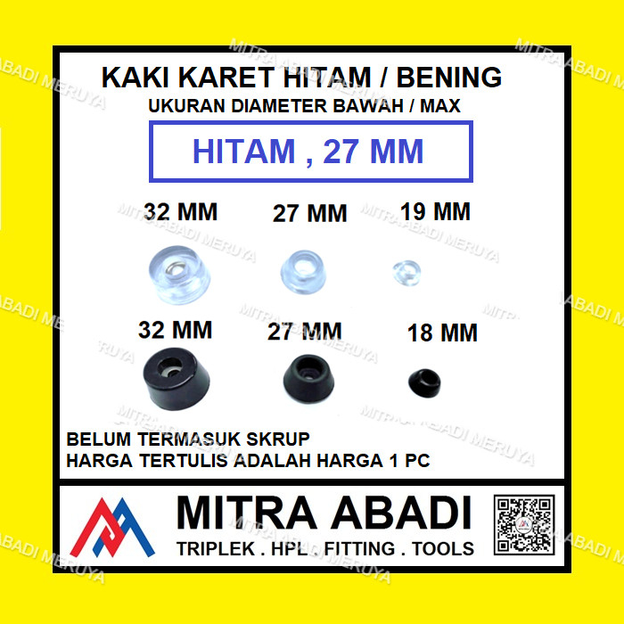 Kaki karet Alas Kaki Meja Kursi Lemari Hitam 27 mm