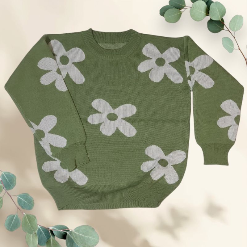 BAJU RAJUT MOTIF BUNGA|SWEATER RAJUT WANITA|ATASAN RAJUT WANITA|SWEATER RAJUT BUNGA