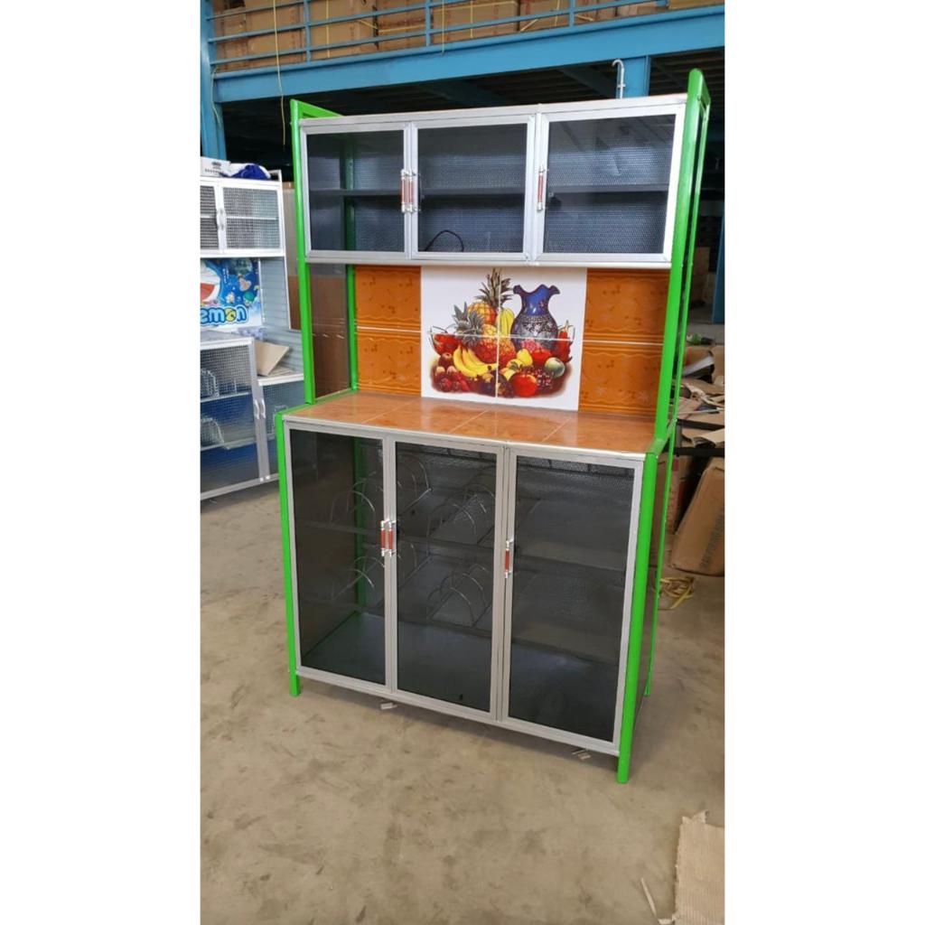Rak Piring / Rak Kaca/ Rak Gelas Keramik/ Rak Dapur Ukuran 2 Pintu- 3 Pintu Tiang Besar/Tiang Holo