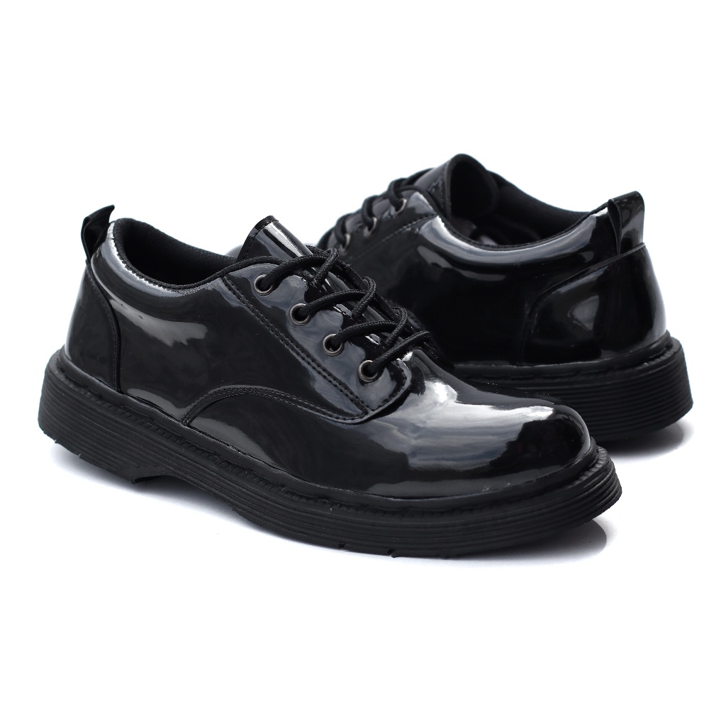 exclusive shid sepatu formal pdh pantofel glosy kerja pria - gantel hitam