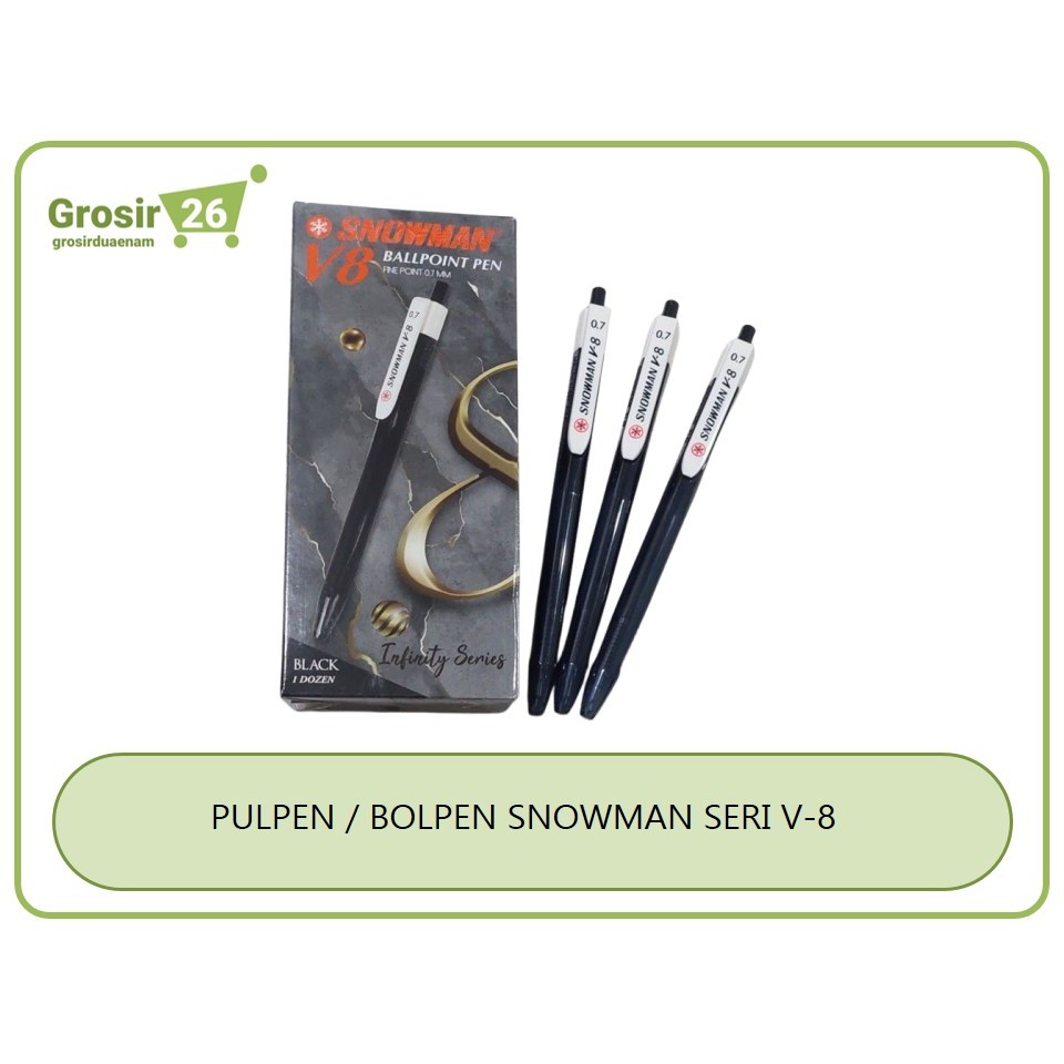 

(1 box) pulpen / bolpen / pena / pen snowman v-8 model cetek / klik tinta hitam