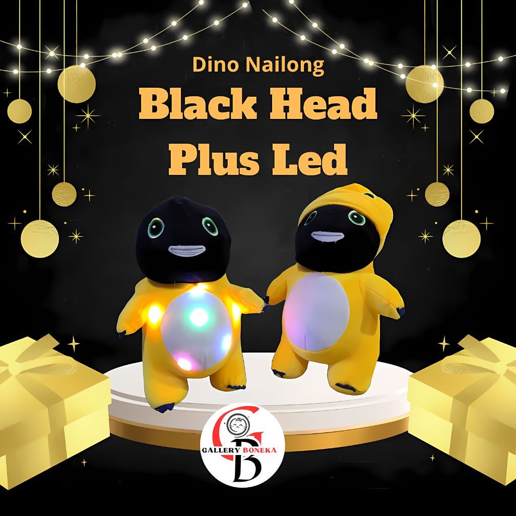 Nailong Dino Kuning Black Head Plus Led Bisa Nyala Mainan Anak Dinosaurus Naga Susu Hadiah Mewah