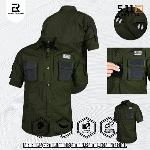 Kemeja Tactical Velkro Original ARMY Lengan Pendek Baju Kantor Lapangan Reskrim Outdoor Activities