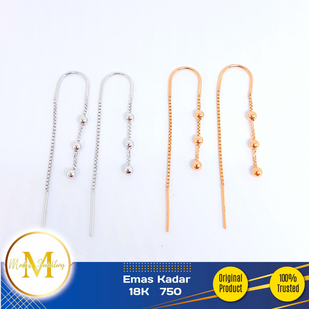 MODIS JEWELLERY - Anting Panjang Santa Triple Ball Italy Putih Rosegold - Emas 18k 750