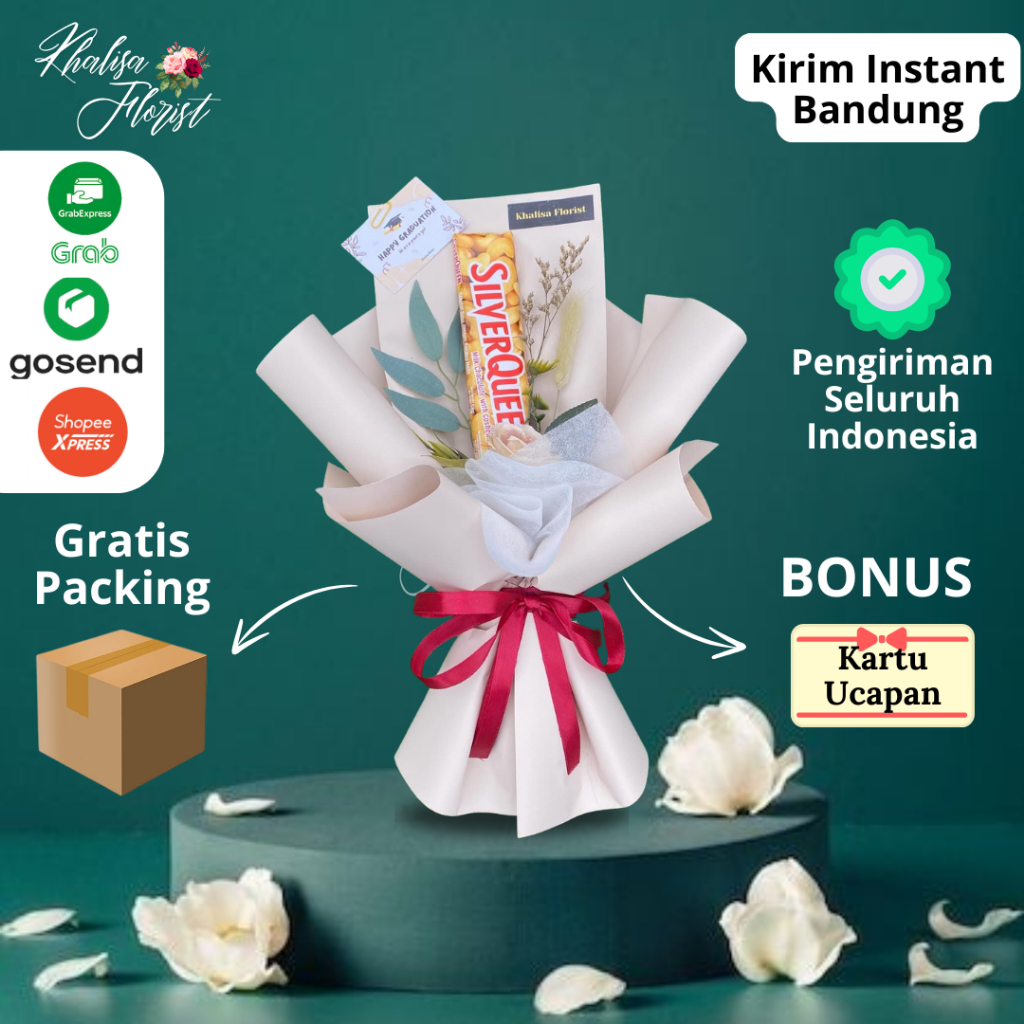 KHALISA FLORIST 10B GRAD Silverqueen Bouquet wisuda bucket coklat READY SIAP KIRIM BANDUNG