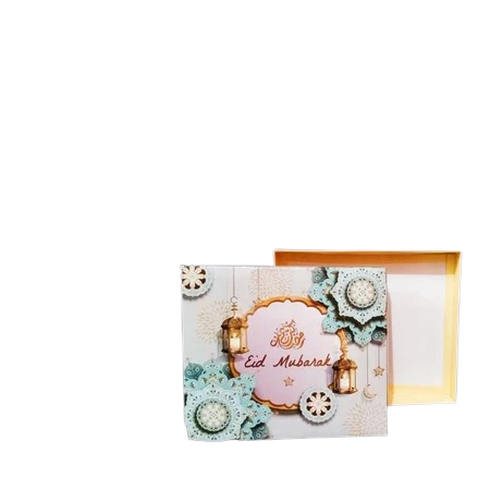 

( 5 pcs ) kotak packaging hampers kue nastar edisi ramadhan kareem motif tutup lentera hijau muda tanpa mika sekat size 22x19x3cm
