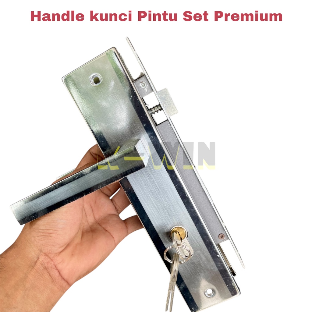 Handle Set Kunci/gagang pintu 25cm BESAR Kotak Flat silver elegan