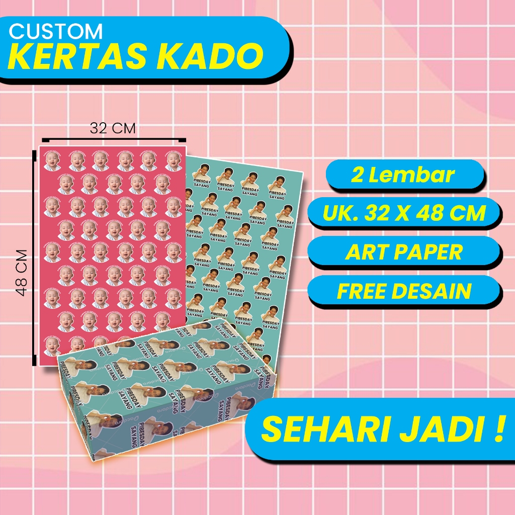 

KERTAS KADO CUSTOM FOTO 2 LEMBAR UKURAN A3 32CMX48CM