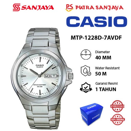 Jam Tangan Pria CASIO MTP-1228D-7AVDF Original Garansi Resmi 1 tahun Stainless Steel Strap