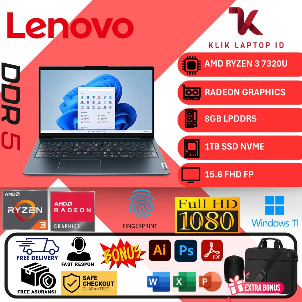 Laptop Lenovo Ideapad SLIM 1 Ryzen 3 7320U 8GB 1TB 15.6 inch FHD Win11Home ABYSS BLUE