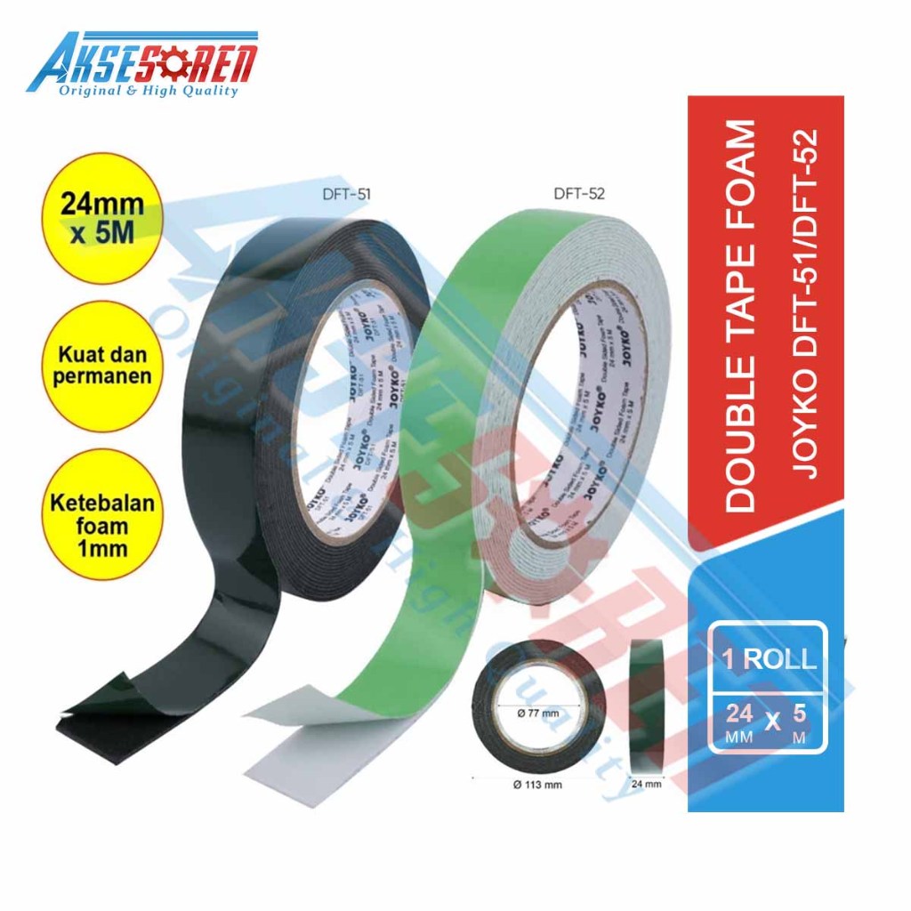 Double Sided Foam Tape joyko 24 MM x 5 M [DFT-51/DFT-52] / Perekat Pita Busa Dua Sisi / Double Tape 