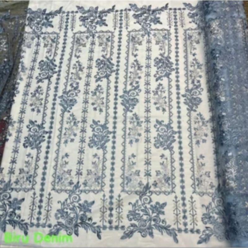 Bahan kain tille bordir motif etnik
