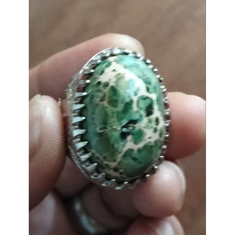 batu pirus lawasan hijau jumbo ring 8 alpaka super bekas koleksian