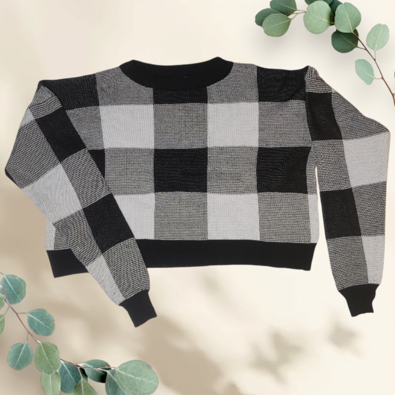 SWEATER CROP TOP MOTIF KOTAK|CROP TOP RAJUT WANITA|SWEATER RAJUT WANITA|CROP TOP KNITWEAR|BAJU RAJUT