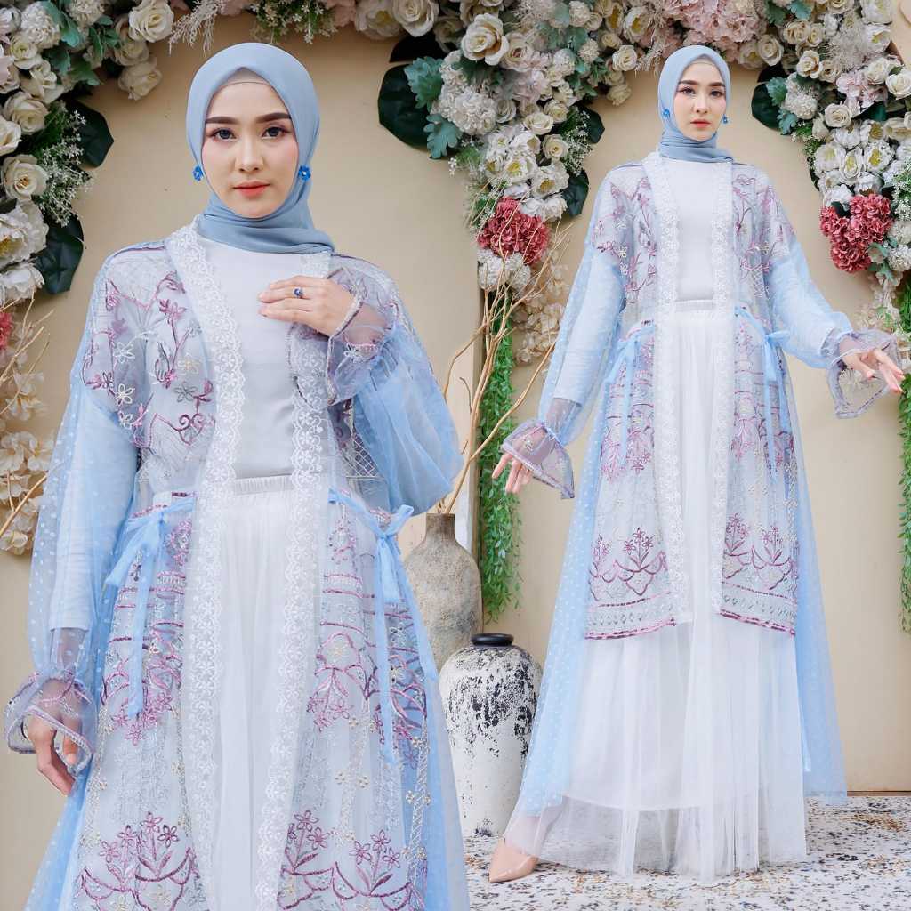 OUTER TUNIK ALIYAH, TILE BRUKAT BORDIR, LUARAN CARDIGAN