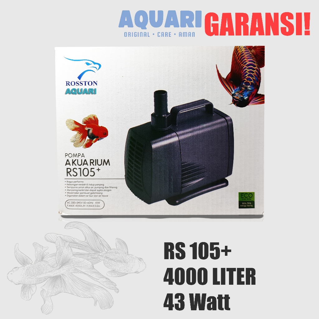 Mesin Pompa Kolam Aquarium Rosston RS 105+ - Pompa Air Kolam Low Watt - Water Pump Aquarium 4000 L/J