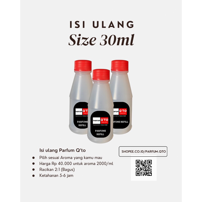 Parfum Q’to - ISI ULANG PARFUM 30ML SCANDALOUSE SCANDAL ROMANTIS BLACK OPIUM VANILLA Wangi Manis Seg