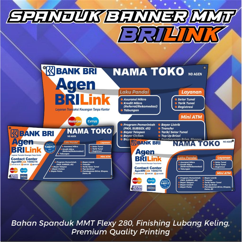 Spanduk Banner MMT Flexy Tebal Agen Brilink Bank BRI TERBARU Premium Quality