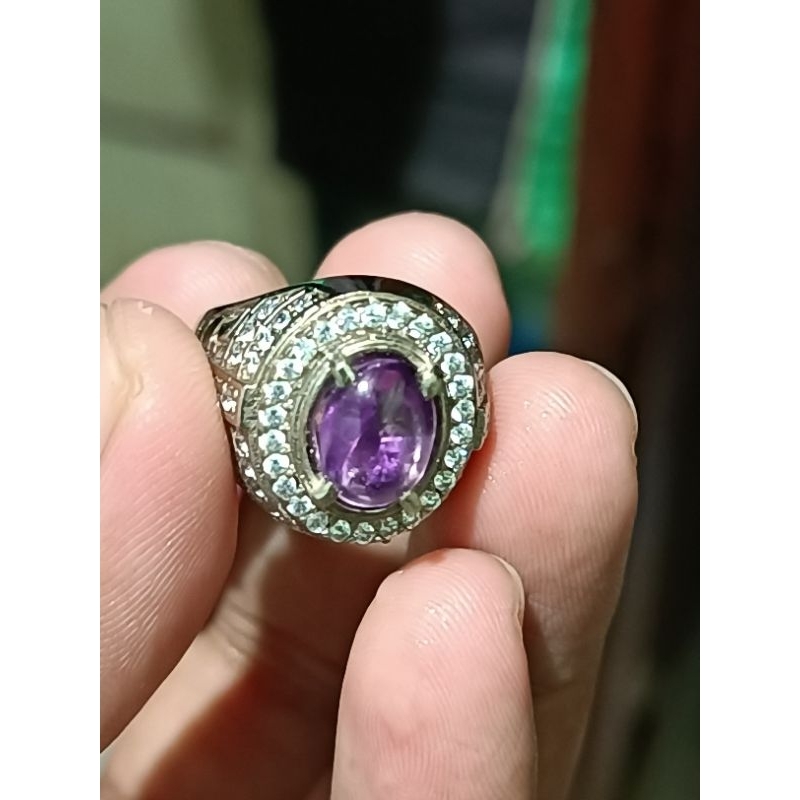 cincin batu kecubung ungu asli