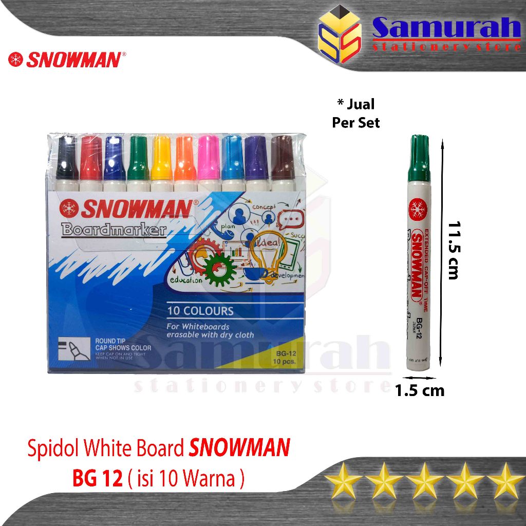

Spidol White Board Snowman BG 10 Warna / BG-10 Papan Whiteboard Besar Campur Warna Set