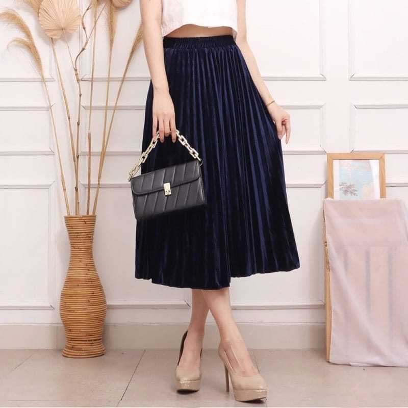 Rok Plisket Bludru 7/8 Velvet Import 7/8 Rok Plisket Bludru midi 7/8 Rok Plisket Velvet