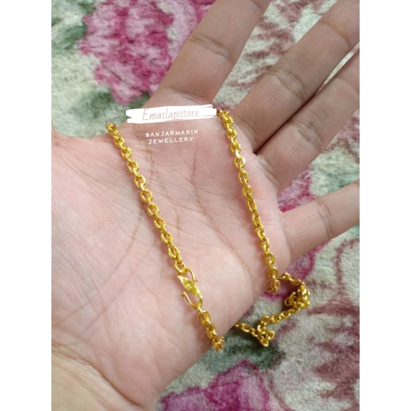 Kalung Medium Rantai Belitung Lapis Emas 999 Banjar