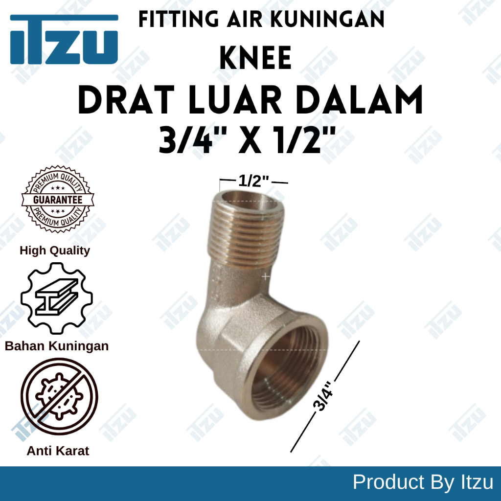Knee Drat Luar Dalam 3/4" x 1/2" Kuningan