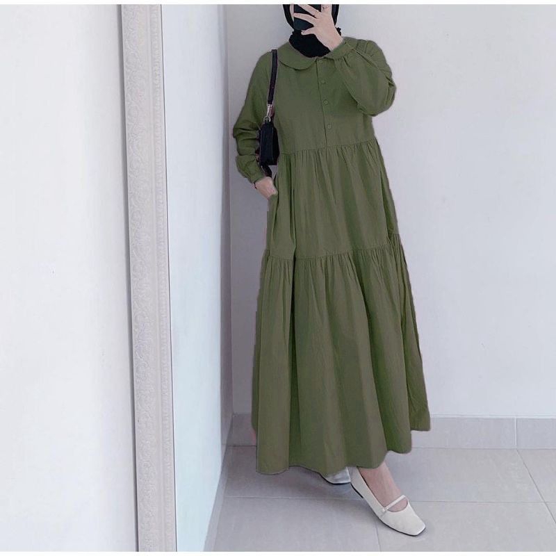 Gamis Luna Midi Dress Fashion Wanita Jumbo - Hijau Army